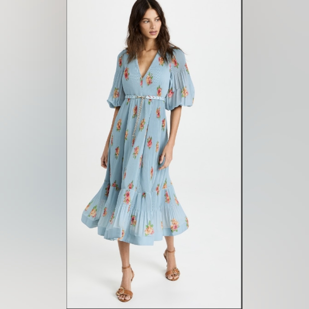 Zimmermann floral blue midi pleated dress